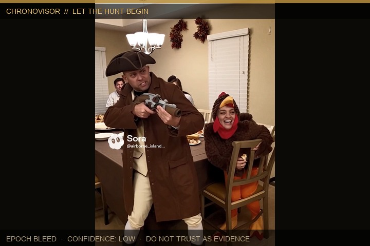 Commander in pilgrim gear aiming blunderbuss while turkey Night Shade laughs