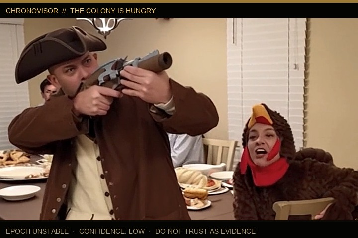 Commander aiming at turkey-costumed Night Shade