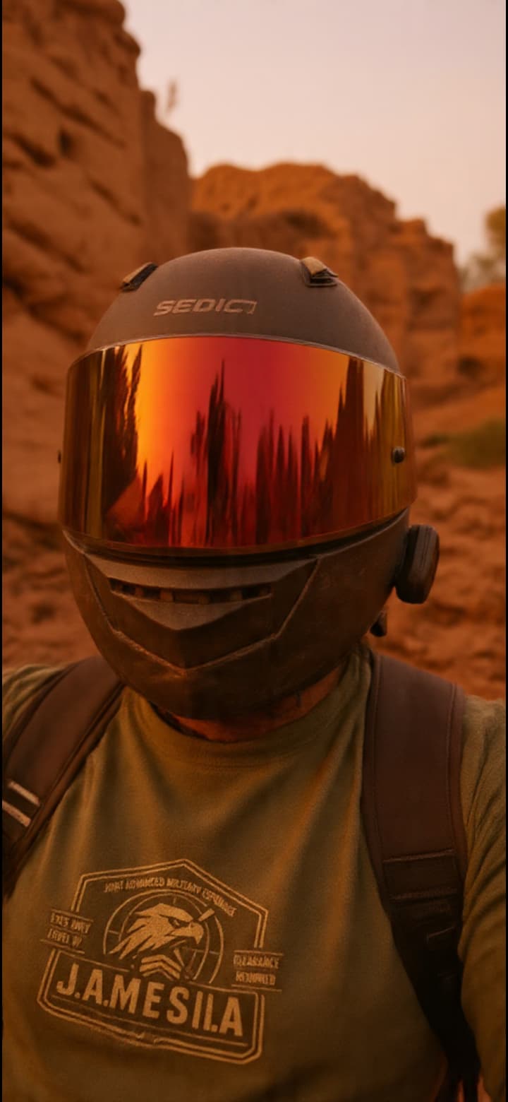 Commander seated on a tactical bike in warm outdoor light