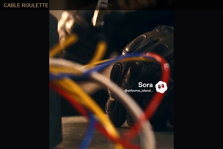 Gloved hands choosing among multicolored bomb wires