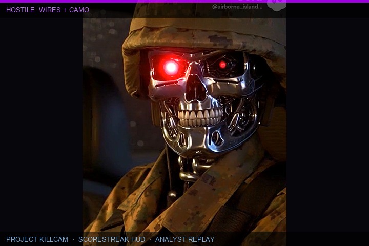 Camouflaged endoskeleton hostile with red eyes
