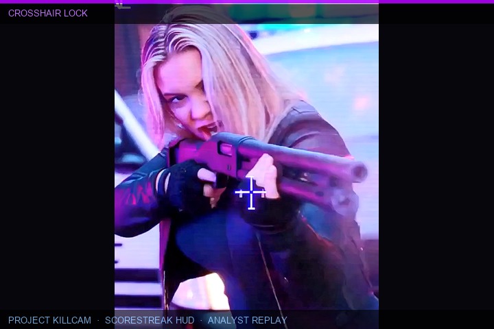 Night Shade aiming shotgun with blue crosshair overlay