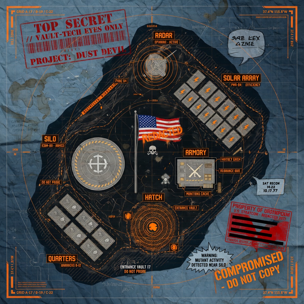 Tactical schematic overlay of bunker compound