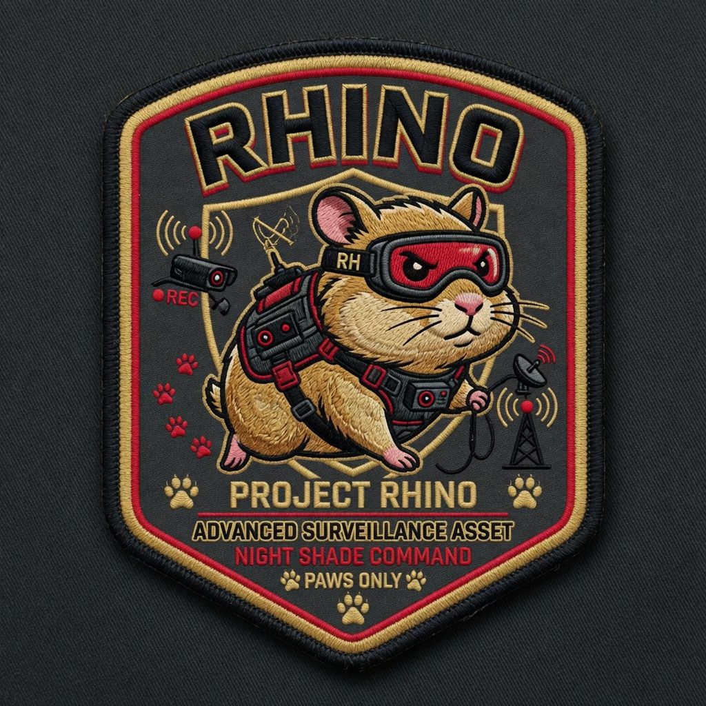 J.A.M.E.S.H.A. Project Rhino patch: advanced surveillance hamster under the motto Silent. Precise. Relentless.