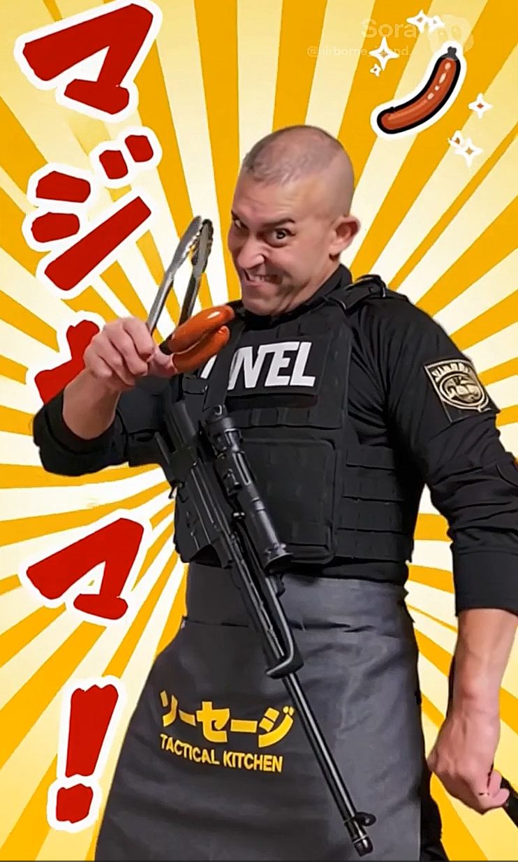 Commander in tactical kitchen apron with product